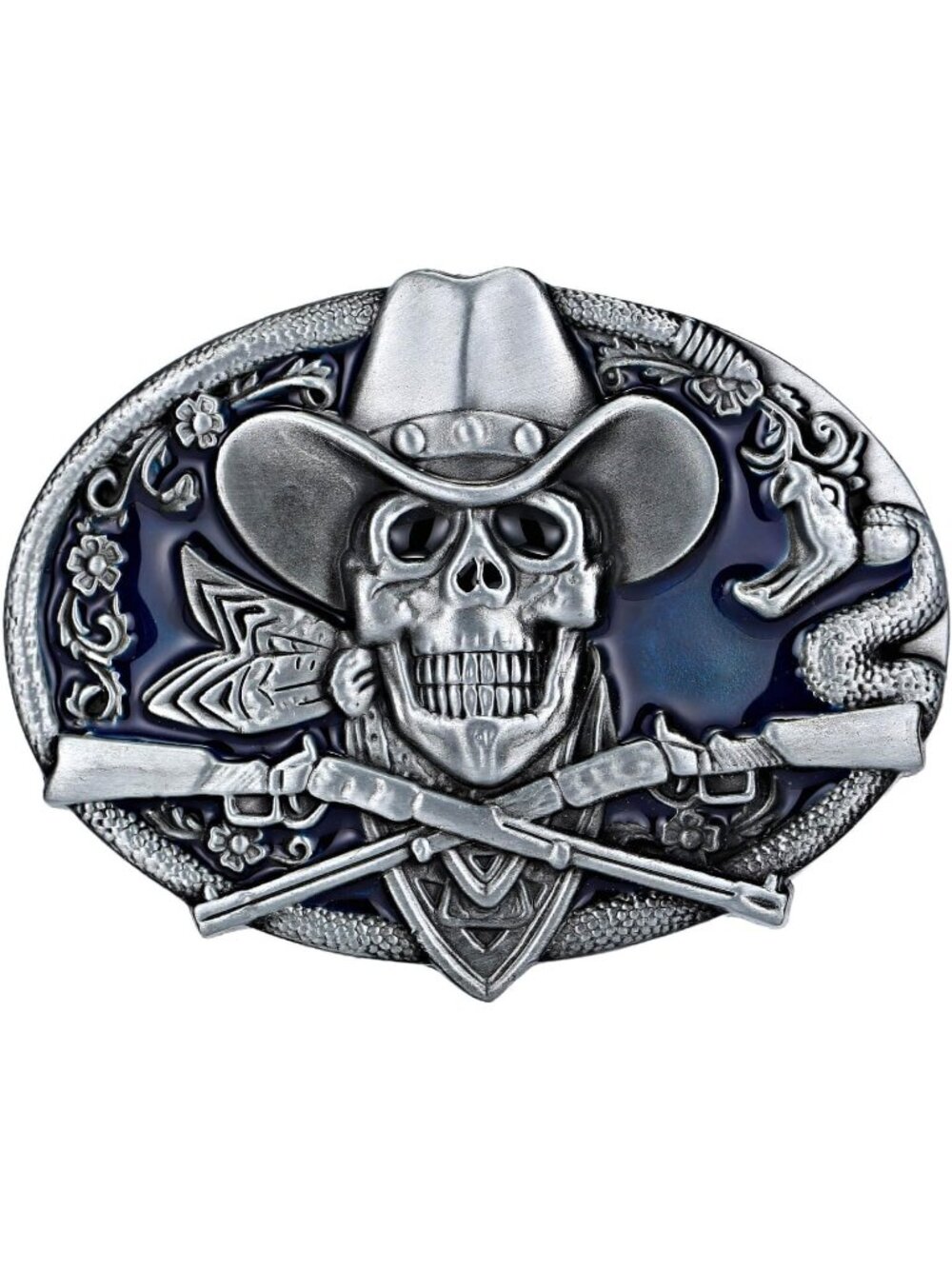 Men Blue Skull Cowboy Belt Buckle Cross Prayer Horse Vintage Western